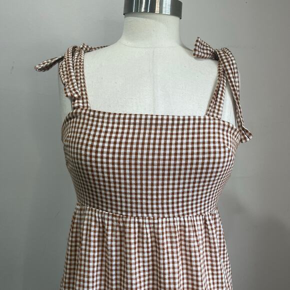 Crescent Cotton Gingham Tiered Midi Dress Tie Straps Cottagecore Sz Small - Picture 8 of 9